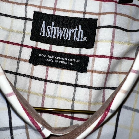 Ashworth Shirt Cotton plaid button up collard shirt with pocket zig zag stitch L - Picture 4 of 7